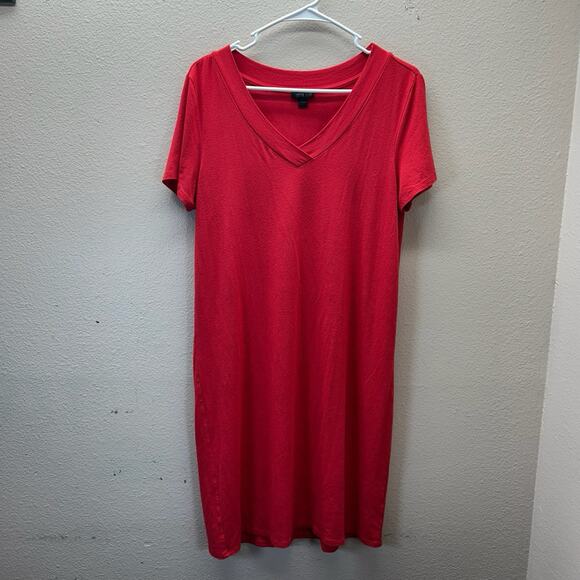 J.JILL Wearever Collection Soft Stretch Red Flowy Shirt Dress Size Small V Neck - Picture 1 of 6